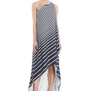 Halston One-Shoulder Printed Stripe Wrap Gown